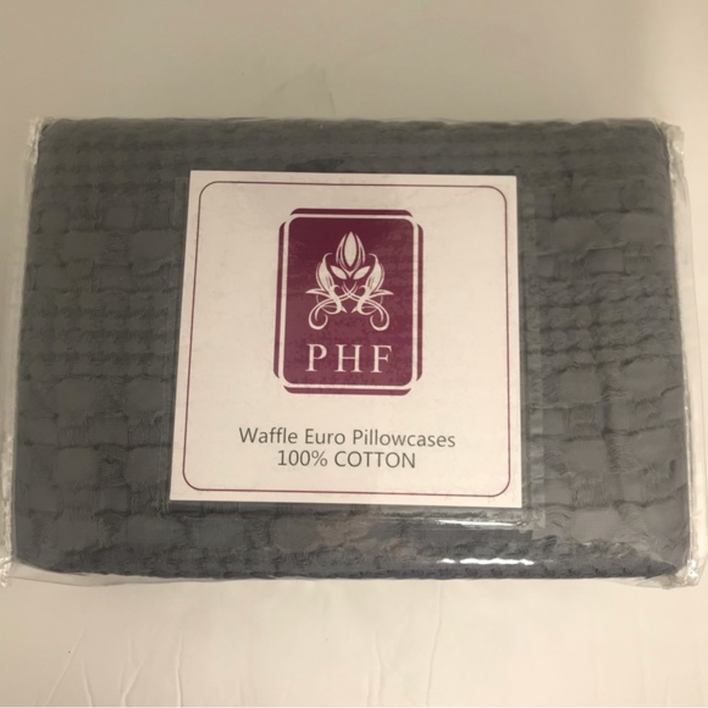 European Shams Dark Grey Waffle Weave 26”x26” NWT